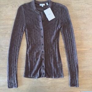 NEW A.L.C. Womens Brown‎ Alpaca Wool Blend Textured Long Sleeve Cardigan-Size S